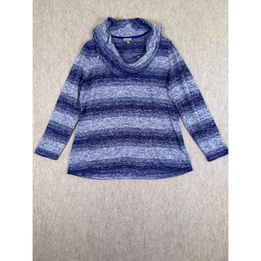K172. T by Talbots Blue Space Dye Cowl Neck Long Sleeve Top Striped Pullover